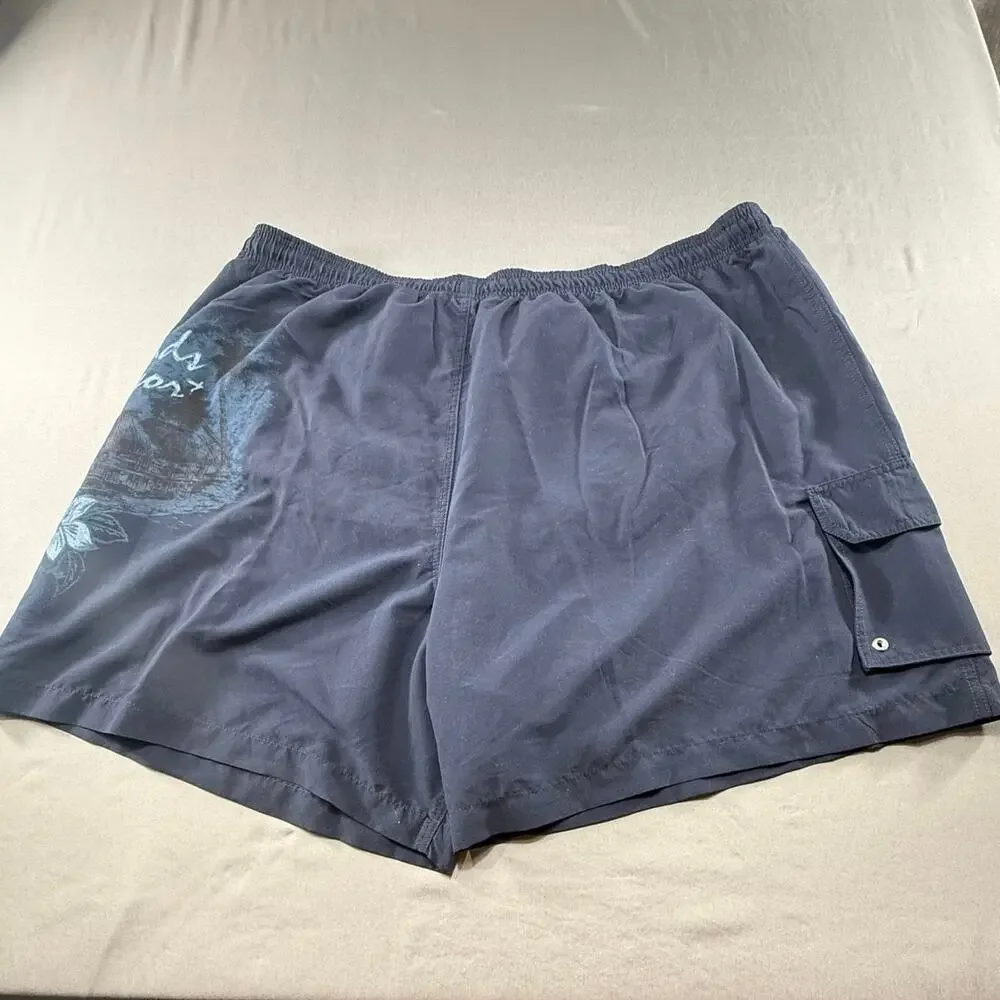 Puritan Men’s 3X Navy Blue Swim Trunks Floral Graphic Beach Board Shorts